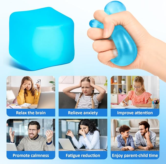 VISCOO 1 Pack Stress Cube, Slow Rising Cube Squishy for Stress Relief | Stress Balls for Adults Kids, Sensory Fidget Toy, Square Shape Squishy Balls for Classroom Prizes/ Party Favors (Blue)