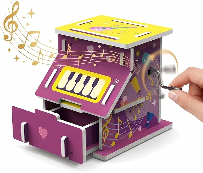 STEM DIY Music Box Kit, Build & Play, Hands-on, Ages 6+, Science Gift | Build a real music box! Discover gears & vibrations. Intro to physics. Boosts STEM skills, patience. Sweet keepsake, 6+!