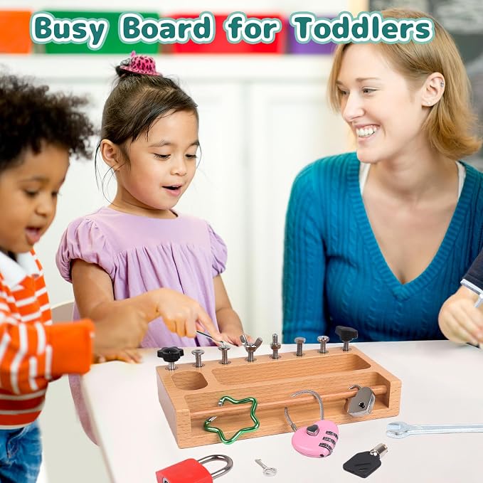 Occupational Therapy Tools Montessori Screwdriver Board Set | Kids Tool Set Lock and Key Toy Fine Motor Skills Life Skills Classroom Must Haves Travel Toys for Kids Ages 4-8 STEM Toys