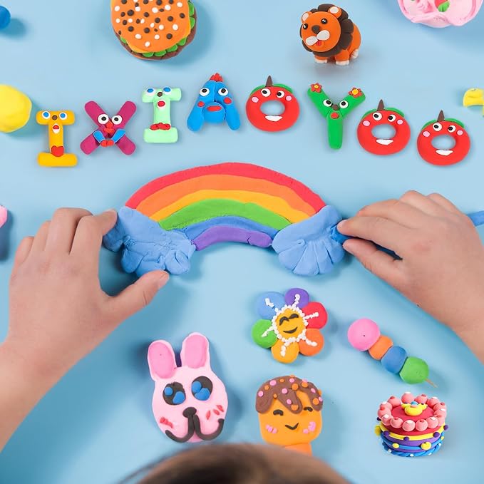 Ixiaoyoo Air Dry Clay, 30 Colors Foam Modeling Clay for School Projects | Safe & Non-Toxic, Soft, Non-Sticky, DIY Model Crafts Kids Toys for Home Party Favors, Birthday Gifts for Aged 3–12 Boys Girls