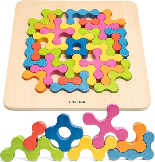 Wooden Brain Teaser Puzzles for Kids - Montessori STEM Tangram Logic IQ Game, Jigsaw Pattern Blocks Educational Toys, Festival Present for Toddlers Boys Girls Ages 3-6 and Adults (Imagination)