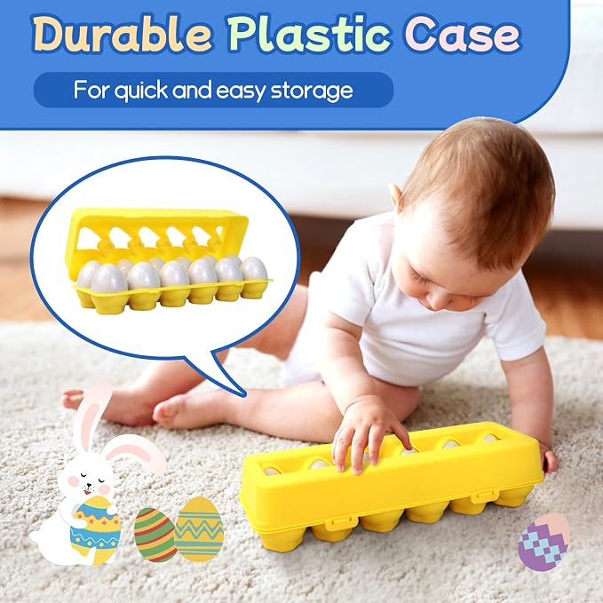 Tinabless Matching Eggs Toys 12 pcs Set Color & Shape Recognition Sorter Puzzle for Toddlers, Christmas Easter Travel Game Early Learning Educational Gift for Year Old Kids