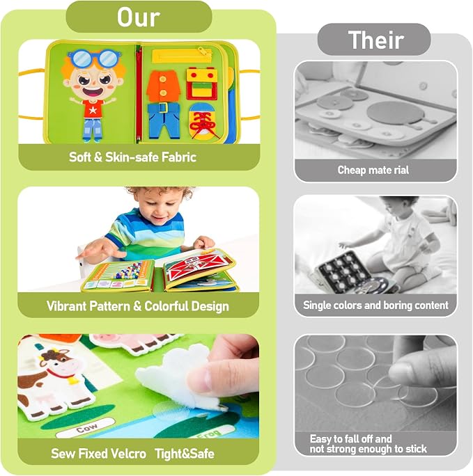 Montessori Busy Book for Toddlers 1-3, 20-in-1 Quiet Book with Bonus Animal Finger Puppets, Sensory Travel Activity Book for Toddlers, Educational Toy for Fine Motor Skills & Early Learning