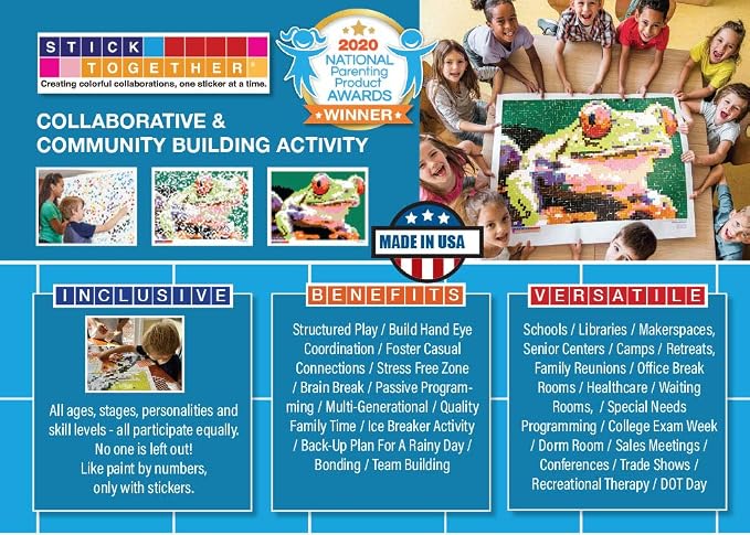 Huge Mosaic Puzzle Poster Kits | Group Project | No Mess Paint by Sticker | Stay at Home Activity | Classroom | One Sticker at a Time! | Large Frog | Learning Fun | 40” X 36” Giant Poster
