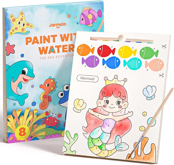 Jar Melo Paint with Water Books for Toddlers, Ocean Animals | Mess-Free Watercolor Painting Activity for Kids Ages 3-5 4-8, Arts Crafts Coloring Travel Toy with Brush for Boys and Girls