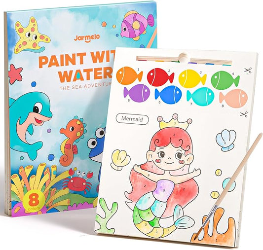 Jar Melo Paint with Water Books for Toddlers, Ocean Animals | Mess-Free Watercolor Painting Activity for Kids Ages 3-5 4-8, Arts Crafts Coloring Travel Toy with Brush for Boys and Girls