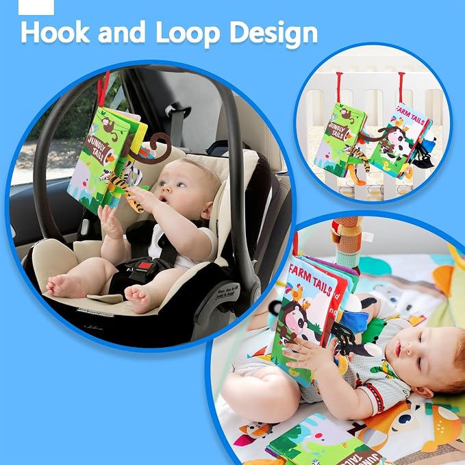 beiens Baby Book Toys, 2PCS Touch and Feel Soft Sensory Crinkle Books | Baby Toys 0-3-6-12-18 Months, Cloth Infant Newborn Toys for Tummy Time, Stroller Car Seat Toys, Baby Boy Girl Shower Gifts