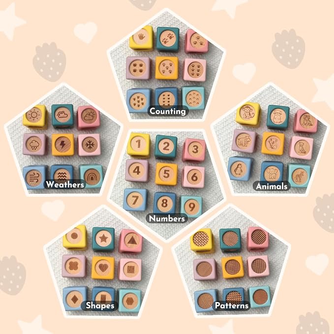 Mitico Wooden & Silicone Baby Stacking Blocks 6M+, Montessori Sensory Building Toy | Early Learning Play, Fine Motor Skills, Hand-eye Coordination, Open-ended Imaginative Play, Teething-safe Soft Edges