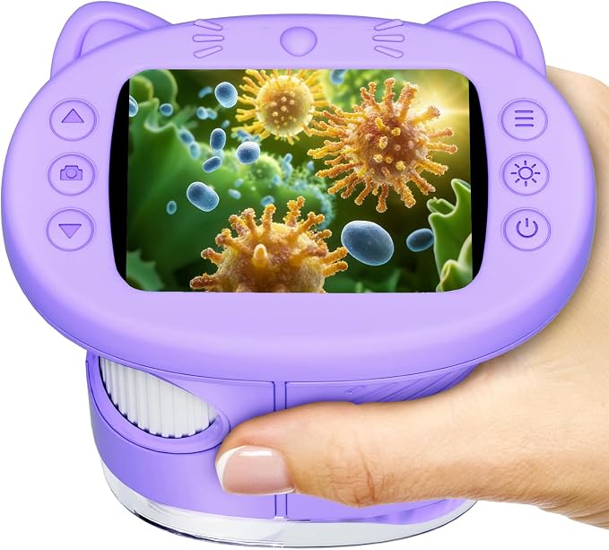 2.4" Screen Pocket Kids Microscope: 1000X Handheld Microscope for Photo and Video - Portable Science Kits STEM Toys – Christmas/Birthday Gifts for Girls & Boys Ages 3-12(Purple)