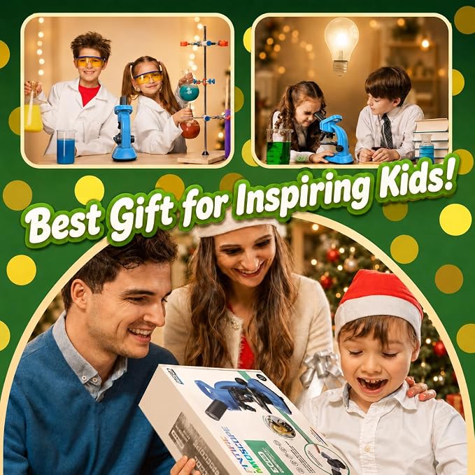 Kids Microscope,40-1600x Microscope Kit for Kids Beginners Children,STEM Kit,Prepared Slides,LED Light and Configured Various Operating Tools- Science Experiment Toy for Kids Ages 6-12