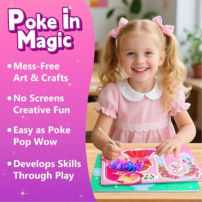 Poke in Magical Princesses, Christmas Birthday Gifts for 3 4 5 6 7 8 9 Year Old Girls, No Mess Girls Toys Age 6-8, DIY Arts and Crafts for Kids 4-6, Creative Activity Travel Toy