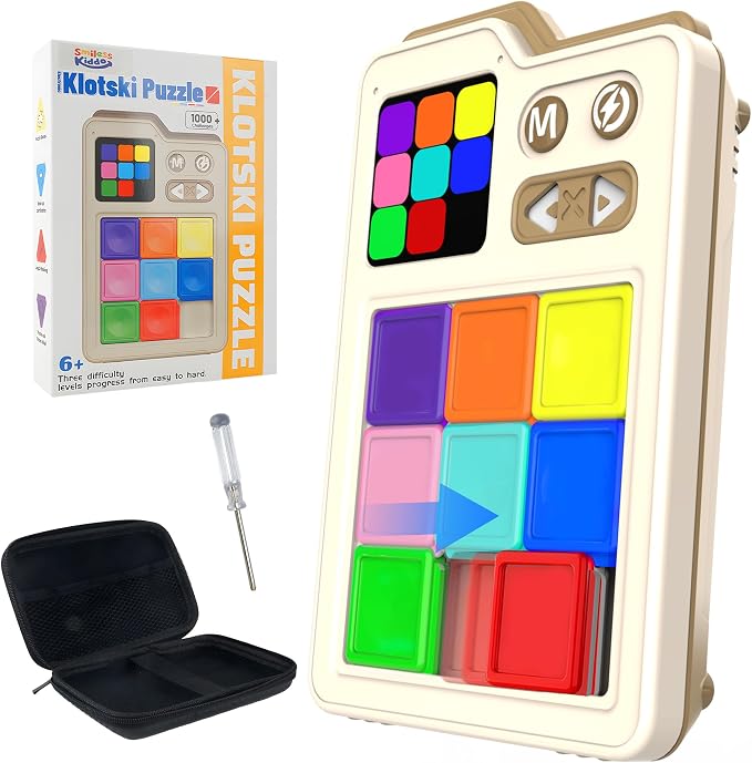 SMILESSKIDDO Kids Games Brain Teaser Slide Puzzle, with 1000+ Challenges | Original 3 Modes, Travel Toys Electronic Sliding Gifts for Boys & Adults, Fun Unblocking Logic Toy for Kid