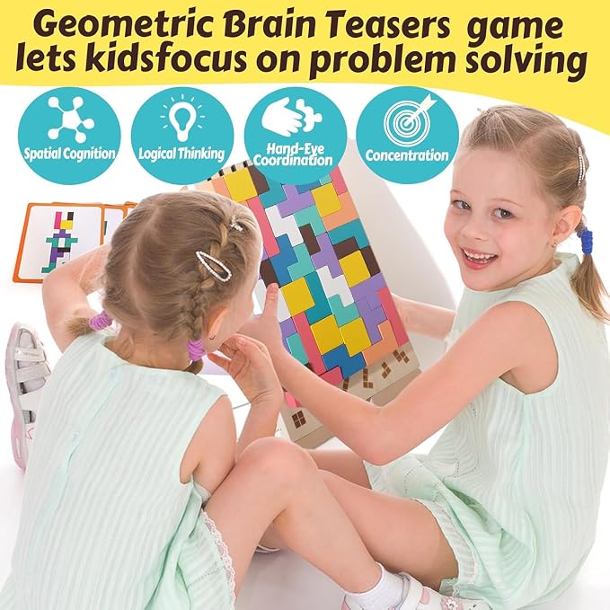 Wooden Colored 3D Russian Block Puzzle Jigsaw Stacking Montessori Toys Educational Gift for Boys and Girls Board Game for Toddlers Brain Blocks Teasers for Toddlers 3-6 Years