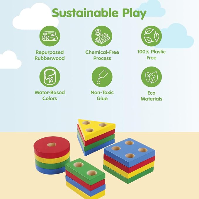 PlanToys® Wooden Shape Sorter Toy for Toddlers, Montessori Kids Learning | wooden shape sorter, montessori color shape recognition, fine motor skill preschool math, STEM development, educational, kids