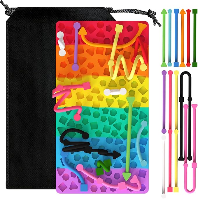 Sensory Activity Board, Silicone Fidget Toys for Calming and Stress | Autism Quiet for Adults, Toddler Sensory Toys for ADHD, Road Trip Essentials for Kids, Portable Travel Bag & 12Strings
