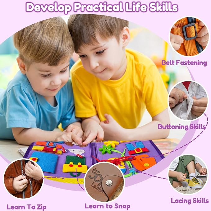 Montessori Busy Board Book for Toddlers, Mermaid Sensory Learning Toy for Girls, Educational Fine Motor Skills Toy, Travel Busy Board for Car & Airplane