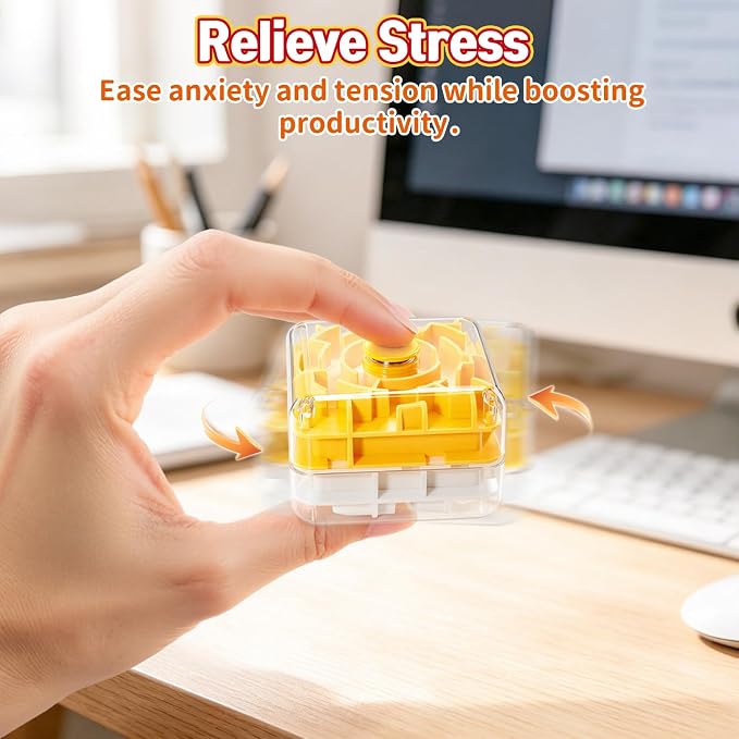 2-in-1 Fidget Spinner Maze Cube 3D Puzzle Brain Teaser 2 Level | Handheld Fidget Spinner Toy 3D Puzzle Cube Brain Teaser Game Stress Relief Anxiety Sensory Toy Travel Car Game Kids Adults