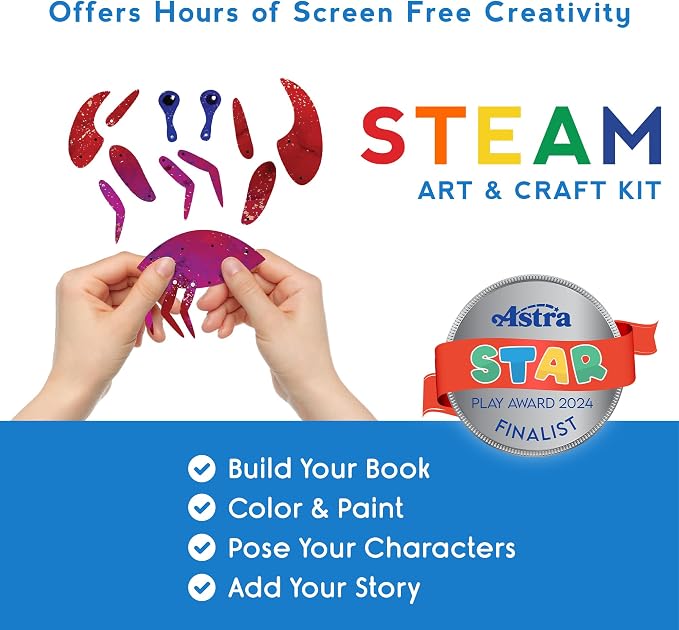 EyeConnect Crafts Ocean 3D Tunnel Book – Hands-on Stationery Craft Kit | Build, paint, create a unique pop-in book with 12 posable animals! Screen-free STEAM activity, gift. No tools/glue needed, 8+
