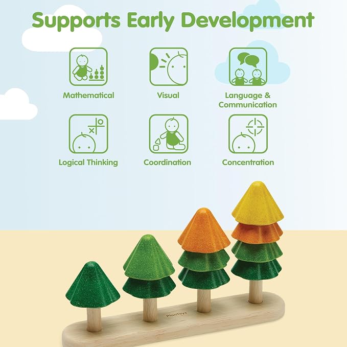 PlanToys® Wooden Sort & Count Trees Montessori Kids Counting Stacking Toy | wooden sort count trees, montessori counting stacking, numbers colour sorting logical thinking, educational learning, toddler