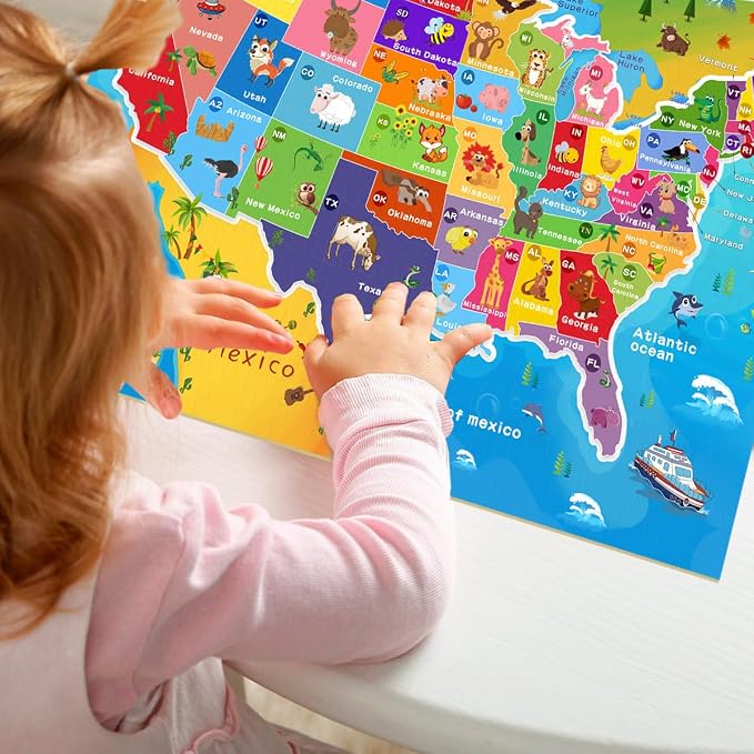 Puzzles for Kids Ages 6-8 & 8-10, 200 Piece USA Map Jigsaw Puzzle | Educational Learning Toy Jigsaw Puzzles for Kids Ages 10-12, Great Birthday & Holiday Gift for Boys and Girls, Home Decor