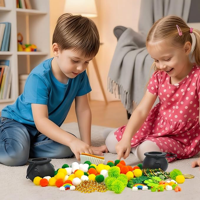 Cinrobiye 264 Pcs Sensory Craft Activity Set, Sorting and Counting Educational Kit with Pom Poms, Clips and Accessories for Creative Learning Activities