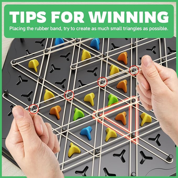 Chain Triangle Chess Game, Strategy Board Games for Kid 6-8-12, Chess Board Games for Adults, Family Games for Kids Adults, Triangle Rubber Band Game, 2 to 4 Players, Kids Christmas Birthday Gifts