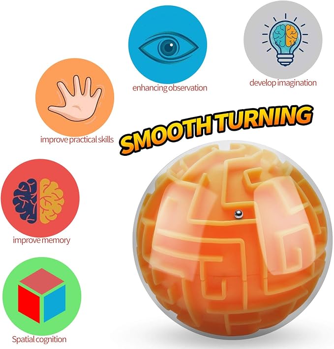 3D Maze Ball Puzzle Games Toys for Kids Age 6 7 8+ Boys Girls Gifts Ideas | Gravity Brain Teaser Puzzle Game Toy for Kids Adult, High Difficulty Challenge Maze Game for Trips, Birthday Gift (Orange)