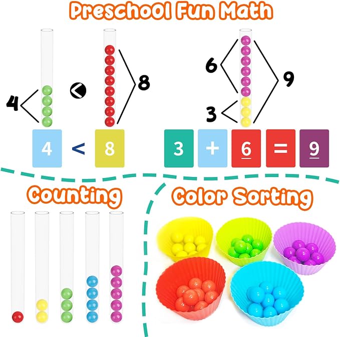 Counting and Color Sorting Toy, Preschool Kindergarten Learning Activities, Math Manipulatives Supplies Matching Games, Fine Motor Skills, Educational Montessori Toys for Kids 3 4 5 6 7 8 Year Old