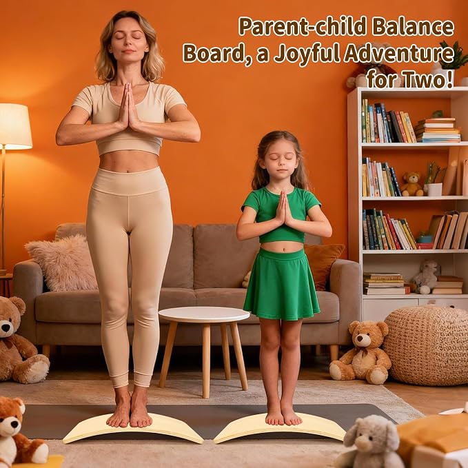 Gentle Monster Wobble Balance Board, Wooden Montessori Toy Rocker Board Natural Wood Kids Toddler Open Ended Learning Toy Yoga Curvy Board for Adult Office Classroom Christmas Gifts