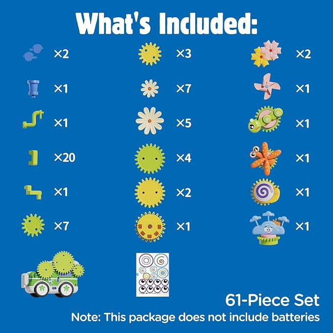 4 in 1 STEM Gear Toys for Kids Ages 3+, Educational Building Blocks, 61Pcs | Flower Construction Kits, Musical Electric Train Sets, Toddler Learning Toys with Light, Boys and Girls Gifts