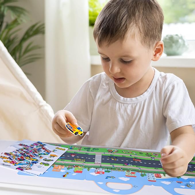 ASTARON 88 Pcs Vehicle Sticker Book for Toddlers, Reusable 3D Sticker Books Road Trip Activities Car Airplane Activities Travel Toys for Kids(2-6 Age) | 88 pcs Reusable Sticker,Waterproof Jelly Stickers, Portable Travel Toys,Educational Sensory Learnin...