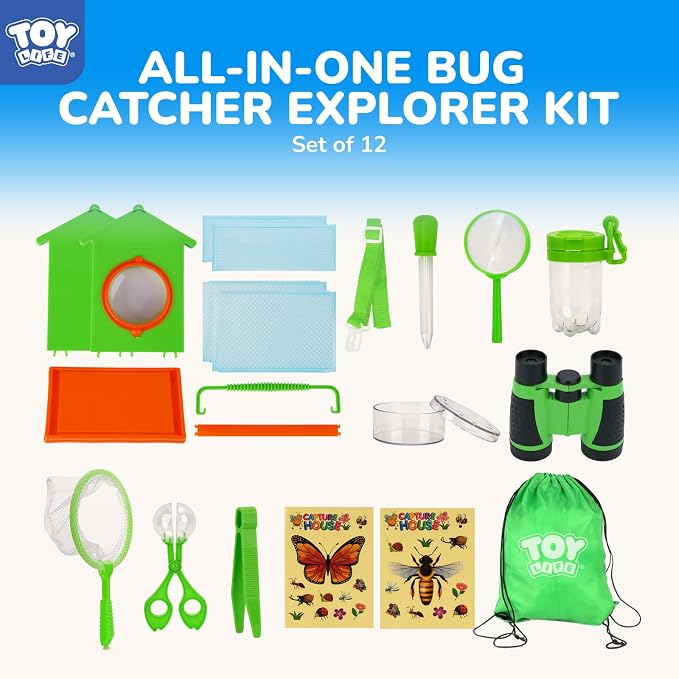 TOY Life Bug Catcher for Kids, Bug Catching Kit Kids Explorer Kit with Bug Net, Catching Tool, Tweezers, Magnifying Glass, Binoculars, Insect Catcher, Educational Outdoor Toys Kid Adventure Set