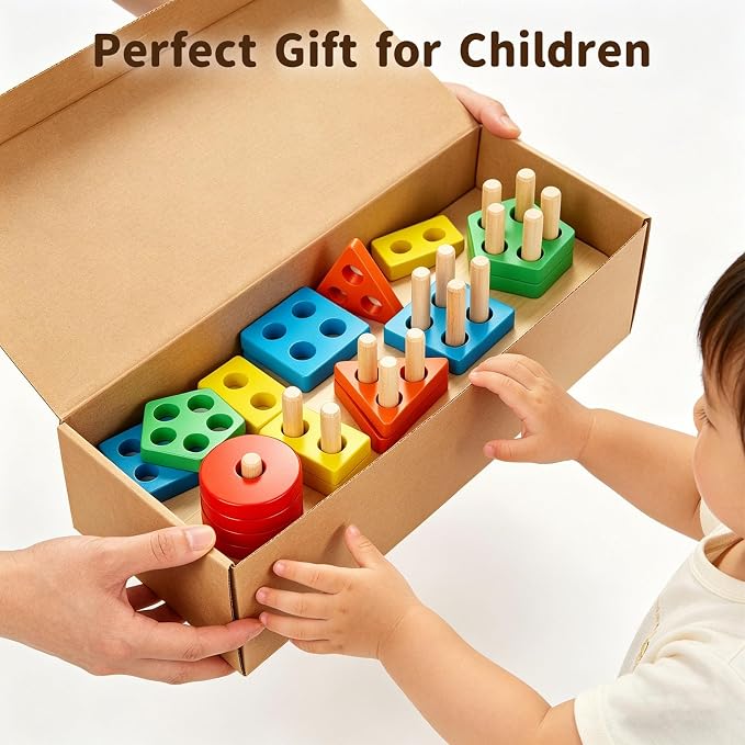 3 otters Wooden Sensory Toys for Toddlers Montessori Stacking and Sorting Learning Toy Activities Puzzles 20 PCS Medium (Pack of 2)