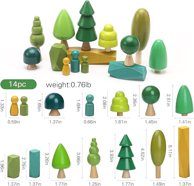 JETMHH Wooden Tree Toys Balancing Stone Blocks | Wooden Sorting Stacking Balancing Stone Rocks for Toddlers 3+ | Lightweight Colorful Educational Toys (Forest)
