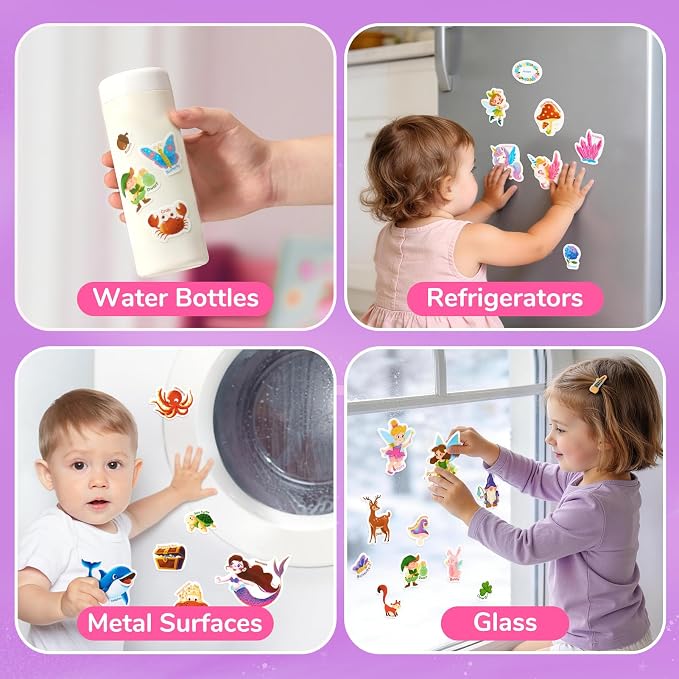 JoyCat Reusable Sticker Book Set for Kids, 3-Pack, Unicorn Fairy Mermaid | 90 washable stickers, kids car activities, road trip toy, party favors, toddler girl birthday gift, preschool creative play