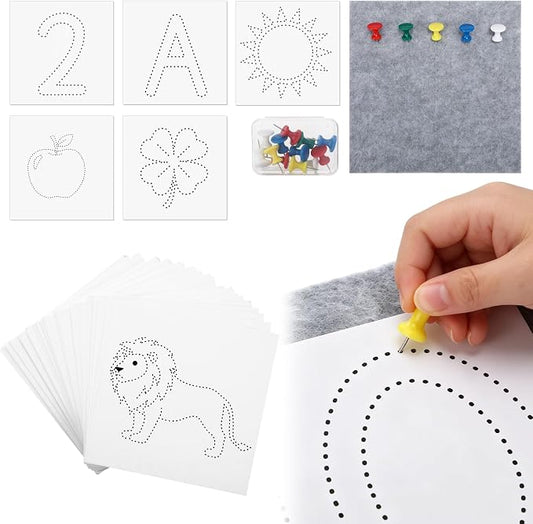 Fine Motor Toys Push Pin Activities for Kids 4 to 6 - Montessori Toys | Pattern Tracing for Finger Grip, Preschool Classroom Must Haves Learning Activities, Early Childhood Education Materials