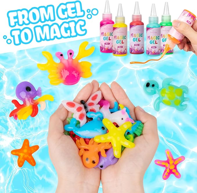 Magic Elf Toy, Aqua Fairy Water Gel Kit for Kids, Summer Party Favors Gifts | 12 Gels & 12 Molds - Water Pets Sensory Craft Kit - DIY Squishy Maker Set - Gifts for Boys & Girls Birthday Family School