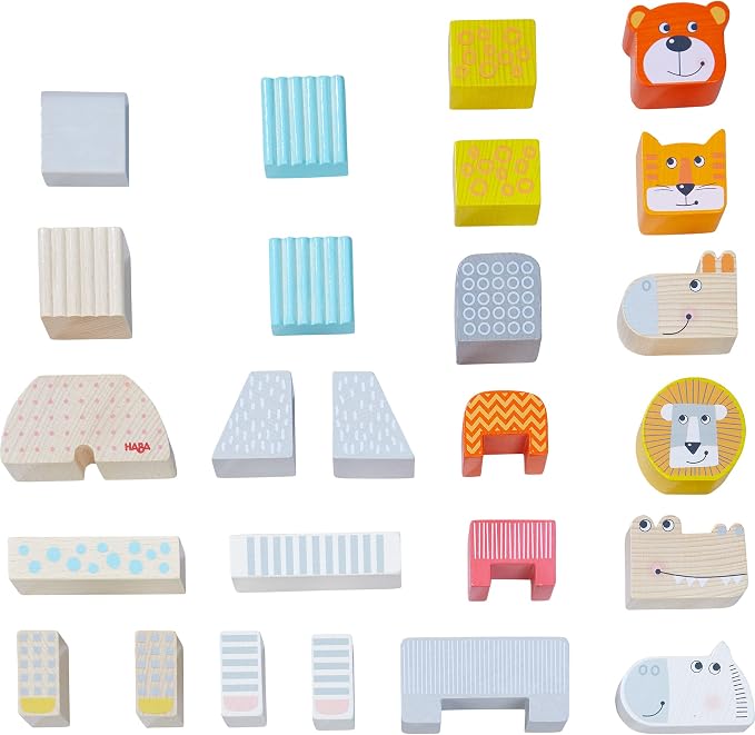 HABA Wooden Building Blocks Animal Parade - 25 Piece Wooden Toddler Toy Set for Ages 1-3 - Stacking Toys & Wood Blocks for Kids 2-4 Years, Made in Germany