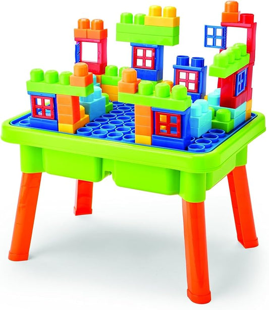 Kidoozie - Little Builders Activity Table | Flip the lid for a block-building surface, open it up for scoop-and-pour play - three sensory stations in one, Ages 2+
