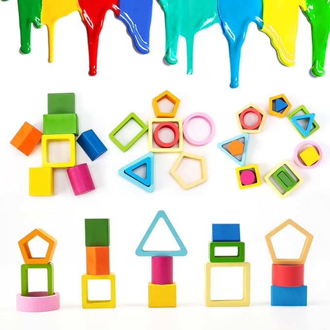 Symdiro Montessori Toys for 1-3 Year Old Boys & Girls, Sensory Learning Set | Wooden Sorting & Stacking Toys for Toddlers, Educational Sensory Gift, Shape & Color Sorter for Logic & Early Learning
