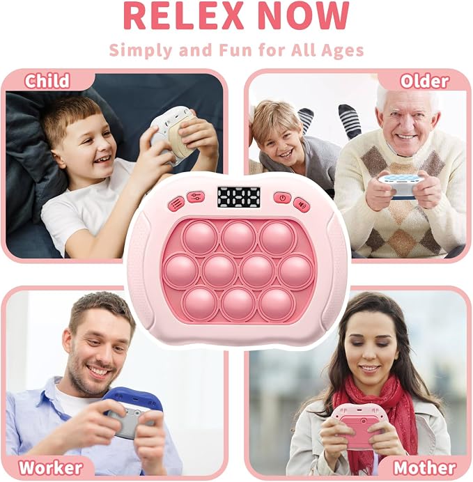 Intoypad Quick Push Pop Game Light Up Fidget Toy for Kids Pink | 6 Modes LED Screen Quick Push Pop Game Controller Electric Fidget Popper Game Bubble Game Birthday Gifts Toys for Kids Boys