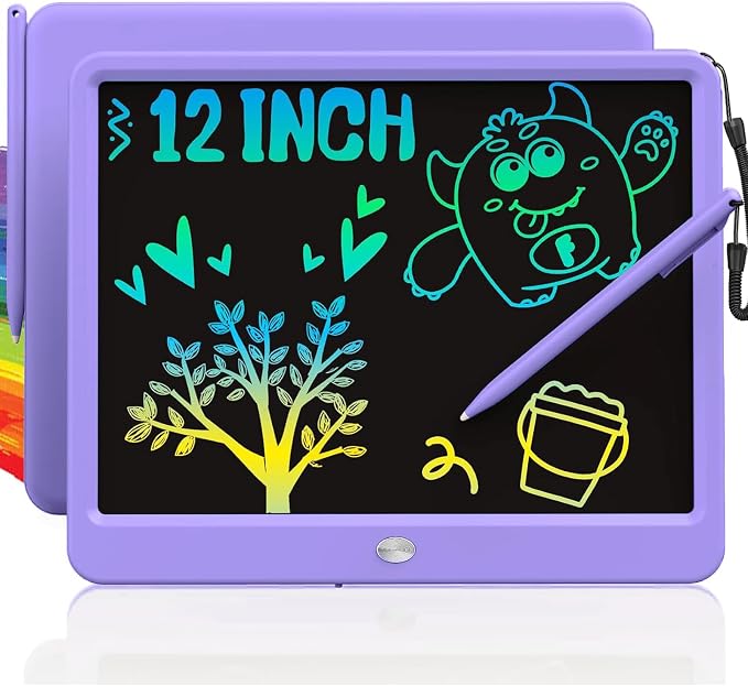 12 Inch LCD Writing Tablet for Kids, Coloring Drawing Pad, Mess Free Doodle Board, Airplane Travel Toys for Boys and Toddlers, Road Trip Essentials, Gifts for 3-8 Year Old Girls (Purple)
