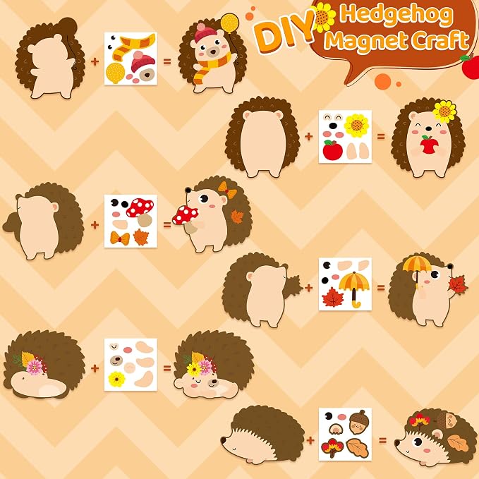 Haooryx DIY Fall Hedgehog Magnet Craft Kit - 30 Set Make Your Own Hedgehog Decoration Autumn Sticker Craft for School Activity Class Art Project Supply Home Refrigerator Class Bulletin Board Decor