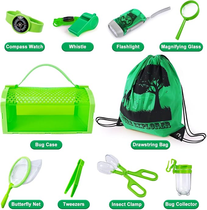 Bug Catcher Kit & Outdoor Explorer Kit for Kids, 10 Pcs Bug Catching Kit | with Toy Cage, Backpack, Flashlight, Outdoor Exploration Toys Gift for Boys Girls 3-12