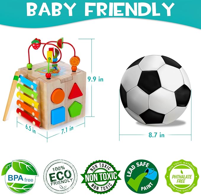 HELLOWOOD Wooden Activity Cube, 8-in-1 Montessori Baby Toys for 1+ Year Old | Educational Learning Toys for Toddlers, 1st Birthday Gift for Boys & Girls, Bonus Sorting & Stacking Board, Ready for Gifting