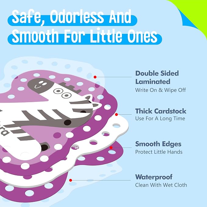 52 PCS Lacing Cards, 26 Double-Sided Uppercase & Lowercase Sewing Cards with 52 Colorful Laces, Imagination Development Lacing Toy Games Educational and Learning Activity for Preschoolers, Children