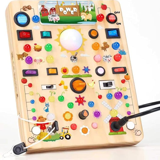 RichBoy Busy Boards, Lights Switch-Style, Wooden, 59-in-1, Large | Toddlers Birthday Gifts, Montessori Toys, Autism Sensory, Fine Motor Skills, Educational Learning, Travel Essentials