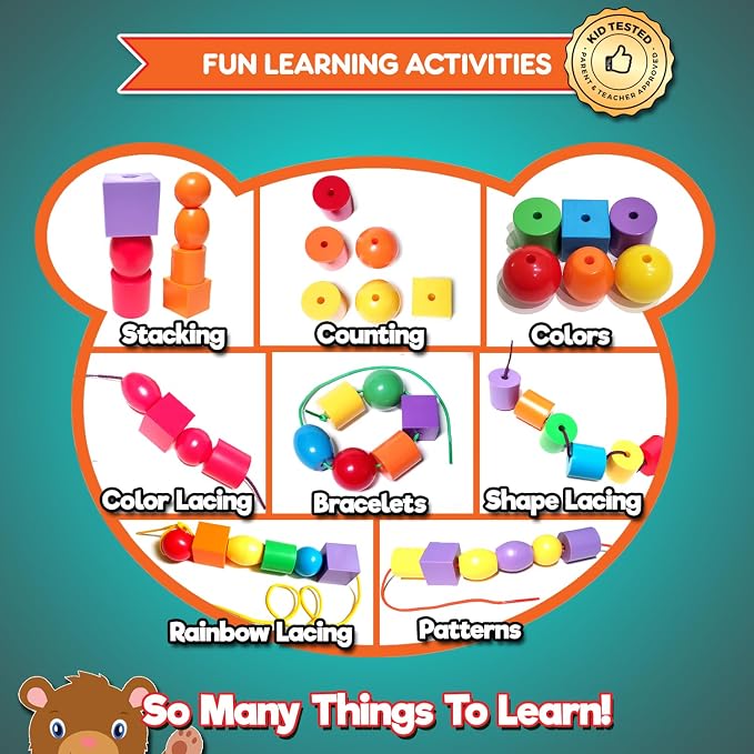 Lace & Let Go Rainbow Beads - Match, Sort, Count, Stack & Play 12pc + eBook