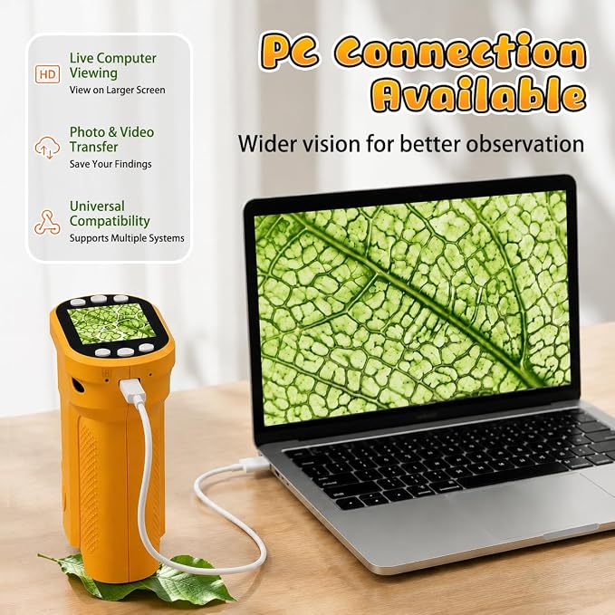 Kids Digital Microscope, 1000X Handheld Pocket Microscope STEM Science Toy | 2.0" IPS Screen, 8 LED Lights, Photo & Video Capture, Rechargeable Design, Educational STEM Gift for Kids Ages 3-12