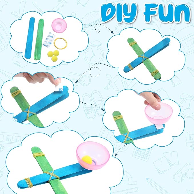 Foilswirl 36 Sets Stem Catapult Building Kit DIY Stick Catapults Craft Kits for Kids Classroom Educational and Learning Activities Camp Crafts Supplies(Light Color)